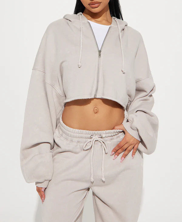 Cropped Zip Hoodie Set