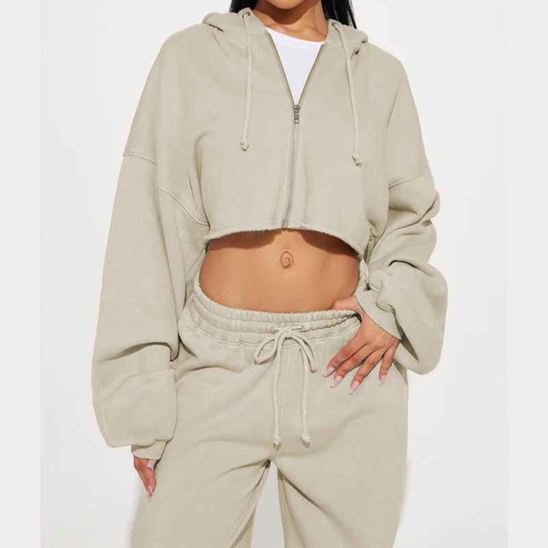 Cropped Zip Hoodie Set