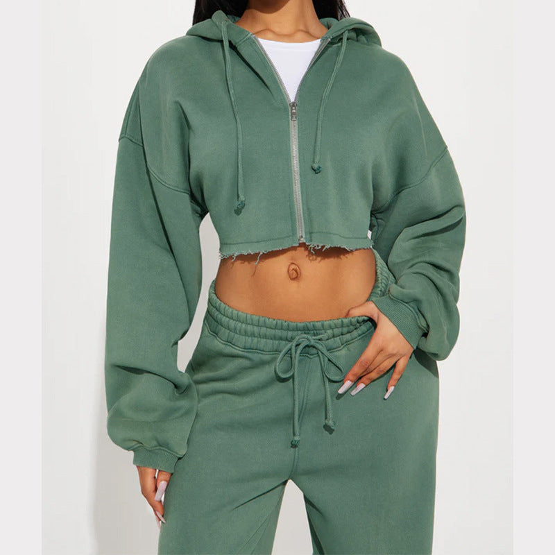 Cropped Zip Hoodie Set